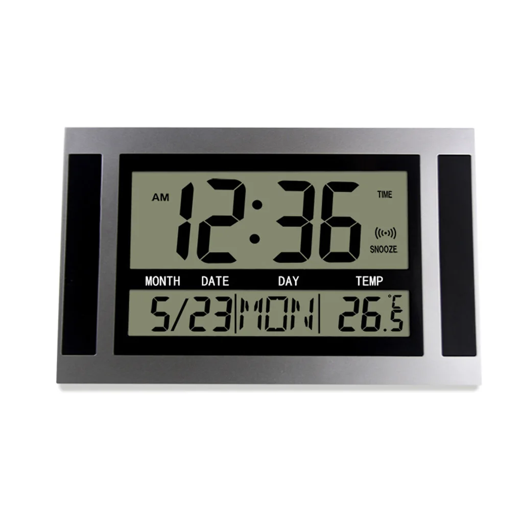 Digitale wandklok Grote LCD-Temperatuur voor het Agenda-Alarm houtnerf Tabel Klokken Moderne Stijl Bell Thermometer Office0
