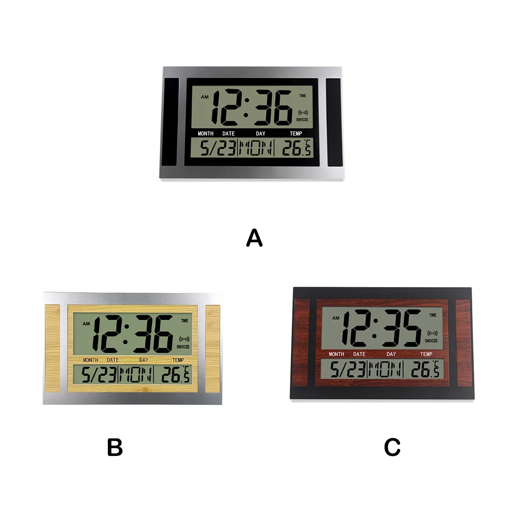 Digitale wandklok Grote LCD-Temperatuur voor het Agenda-Alarm houtnerf Tabel Klokken Moderne Stijl Bell Thermometer Office4
