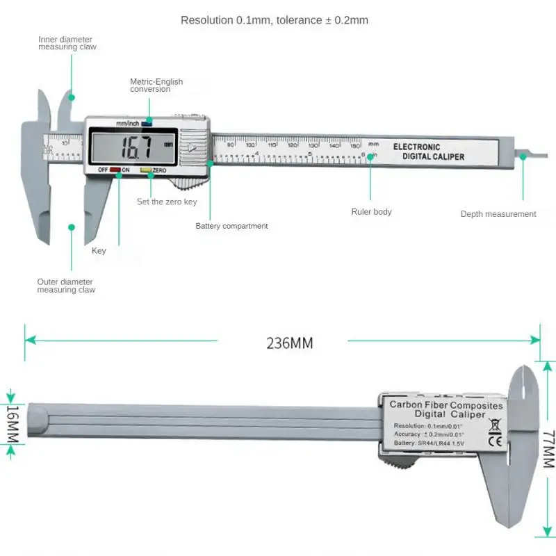 Schuifmaat 150mm Digitale Elektronische Digitale Pachometer Carbon Fiber meetinstrument Micrometer Meten Digitale Heerser Tools4