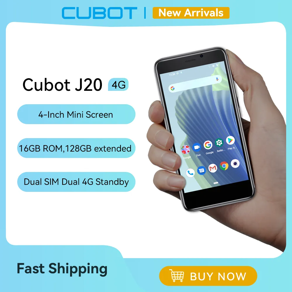 Cubot J20, 4-Inch Mini Smartphone, 16/32GB ROM (128GB Uitgebreid), Dual SIM Dual 4G Celulares, Android Mobiele Telefoons, 2350mAh, GPS0