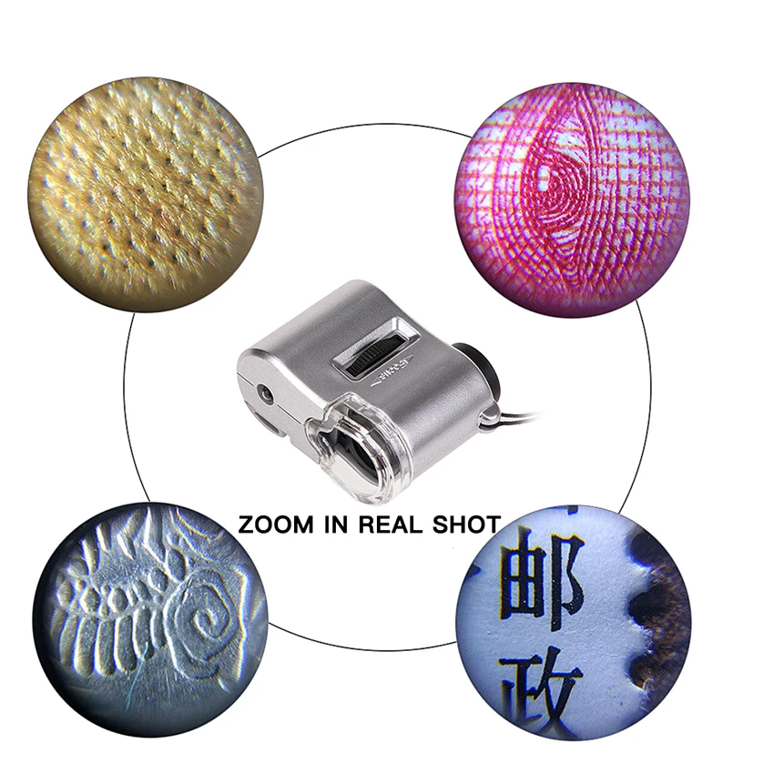 60 X Handheld Vergrootglas Mini Pocket Microscoop Loupe Valuta Detector Juwelier Vergrootglas Met LED-Licht2