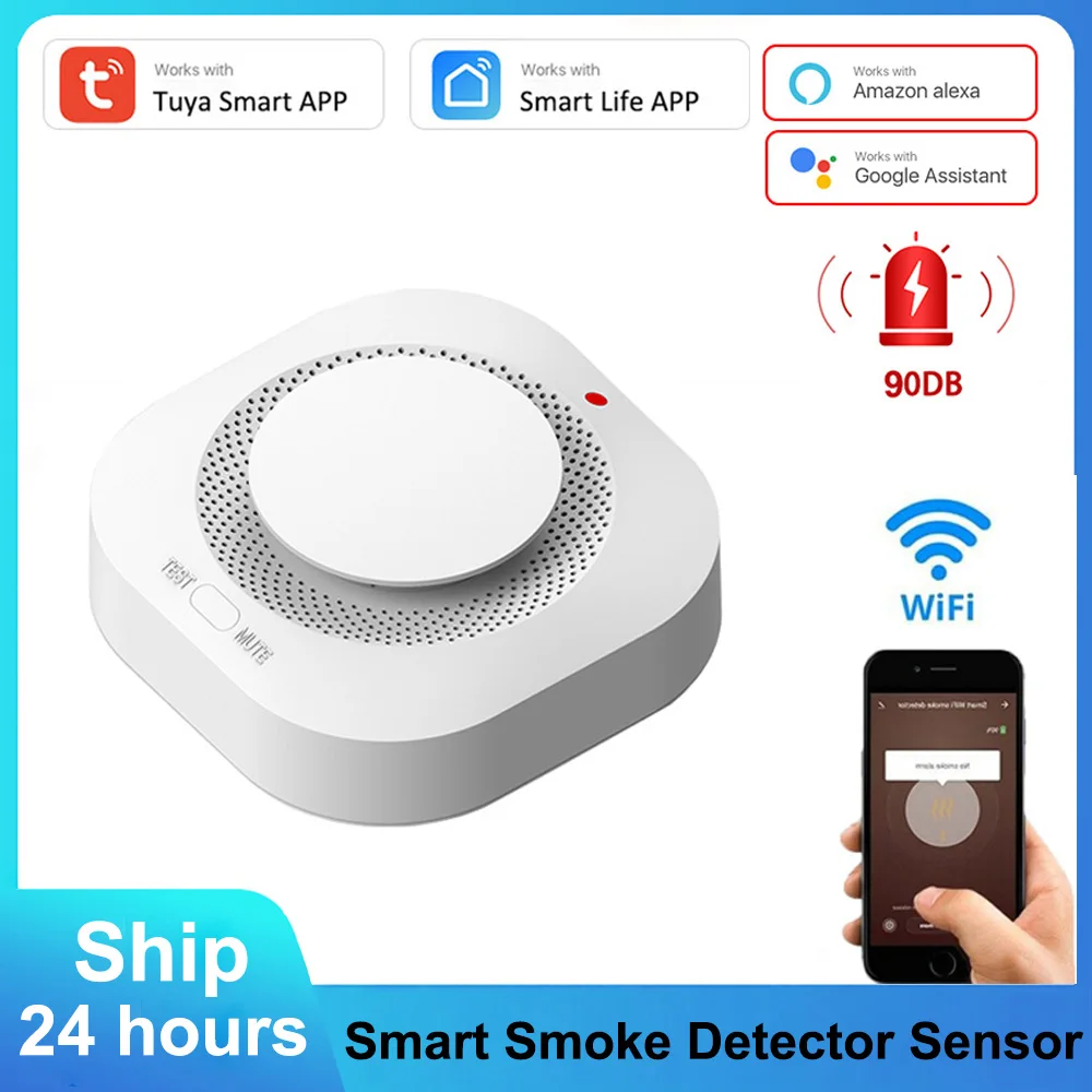 Tuya Wifi rookmelder Sensor 90 DB Alarm Rokerij Combinatie Fire Protection Home Security Smart Life Alexa Google0