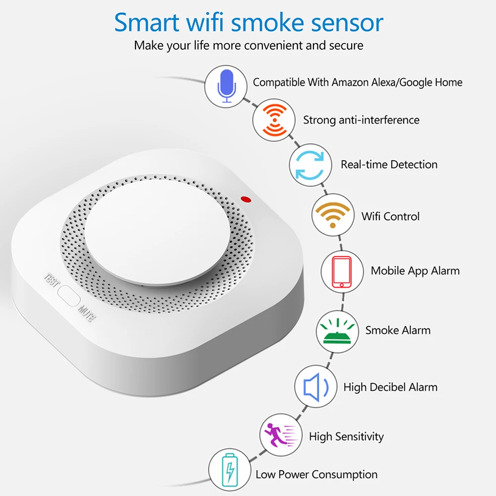 Tuya Wifi rookmelder Sensor 90 DB Alarm Rokerij Combinatie Fire Protection Home Security Smart Life Alexa Google2
