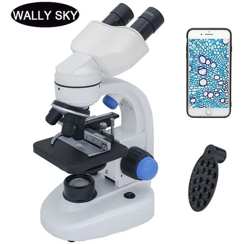 2000X Binoculaire Microscoop LED Verlichte Biologische Microscoop Educatieve Student Science Experiment met Smartphone Clip0