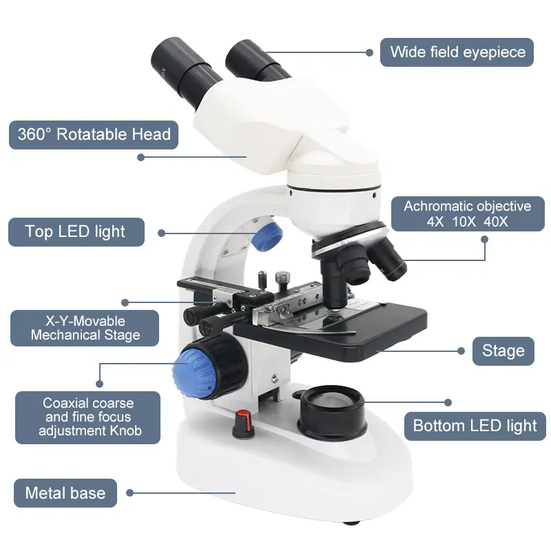 2000X Binoculaire Microscoop LED Verlichte Biologische Microscoop Educatieve Student Science Experiment met Smartphone Clip1