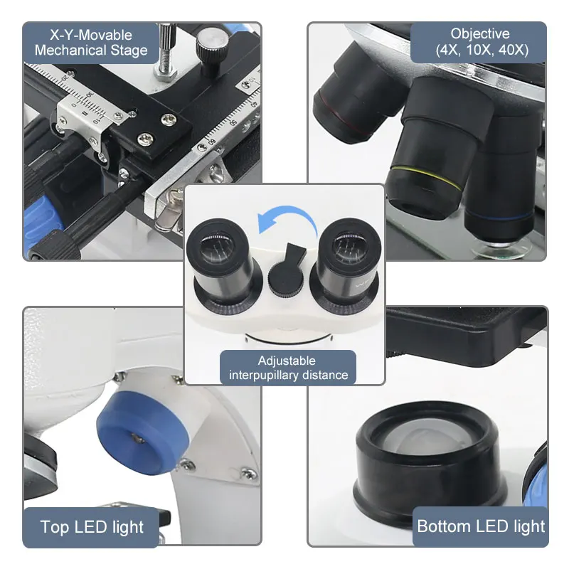 2000X Binoculaire Microscoop LED Verlichte Biologische Microscoop Educatieve Student Science Experiment met Smartphone Clip3