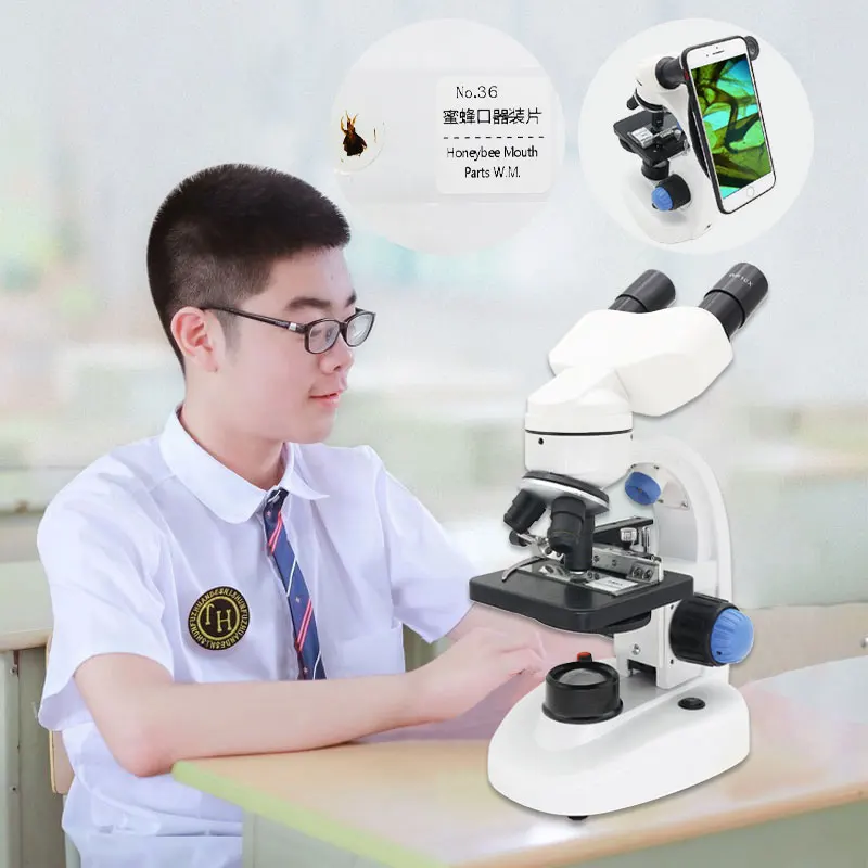 2000X Binoculaire Microscoop LED Verlichte Biologische Microscoop Educatieve Student Science Experiment met Smartphone Clip4