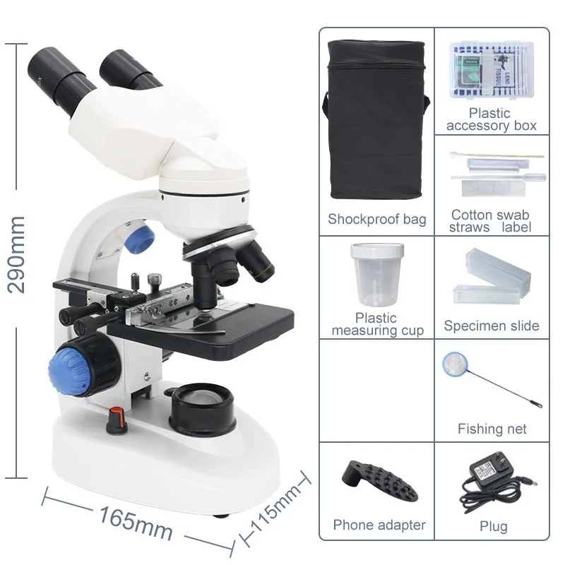 2000X Binoculaire Microscoop LED Verlichte Biologische Microscoop Educatieve Student Science Experiment met Smartphone Clip5