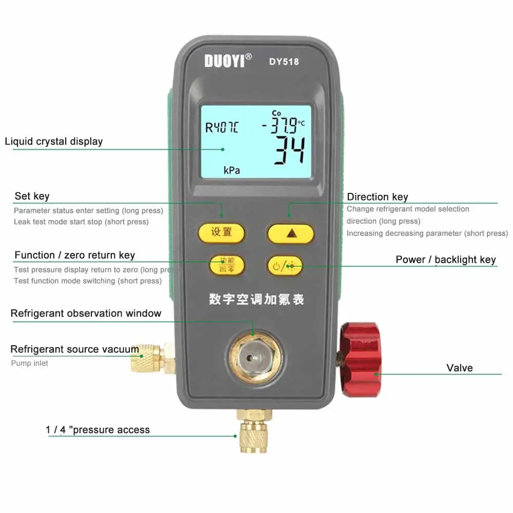 Koeling Digitale Manometer Druk-Temperatuur Elektronische Manometer Manometer Tester Auto Airconditioning voor R134A R325