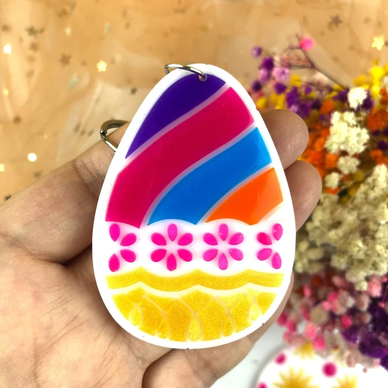 Glanzende Glossy Silicone Mallen Easter Egg Bloemen Hou Sleutel Hanger Schimmel DIY Sleutelhanger Decoratie Epoxy Hars voor het Vervaardigen van Mallen4