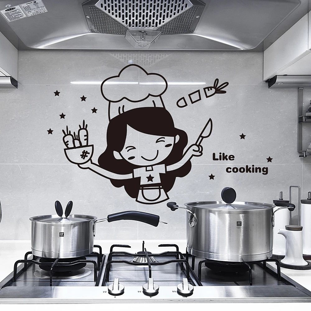 Keuken Koken DIY Muur Sticker van Kunst aan de Muur Stickers Decoratie Afneembare Kast Deur, Muur Sticker Muurschildering Chef Cooker Huis Decoratie0