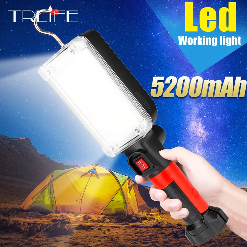 LED Licht Werk Krachtige Draagbare Lantaarn Haak Magneet Camping Lamp COB USB-Oplaadbare 5200mAh 18650 Zaklamp Waterdicht0