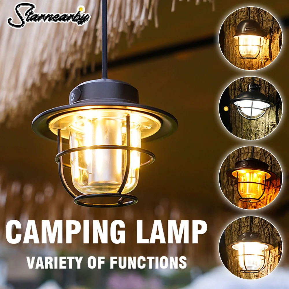 Vintage Metalen Hangende Camping Lantaarn USB-Oplaadbare Led Camping Licht Traploos Dimmen Tent Licht Voor Outdoor Hiking Vissen0