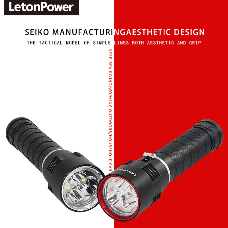 LetonPower Professioneel Duiken Zaklamp 3L2 Lamp 3000LM Onderwater LED zaklamp Tactische Duiken licht5