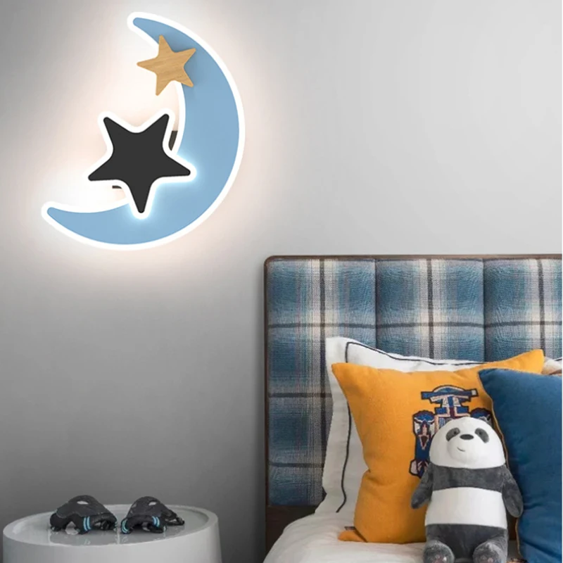 LED wandlamp Moderne Cartoon Kinderen Kid ' s Slaapkamer Verlichting Creatieve Schansen Leuke Moom Sterren Raket Bed Binnen Decor Licht2