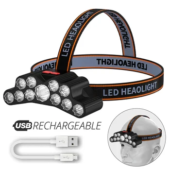 11 LED Koplamp met Krachtige koplamp USB Oplaadbare Koplamp Zaklamp Waterdicht Jacht Outdoor Camping Lopen Wandel-Head Lamp