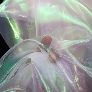150cm*50cm designer Fluorescerende Stoffen Kleurrijke Glanzende gaasweefsel Fase Bruiloft Decor Transparante Voile Stof Holografische