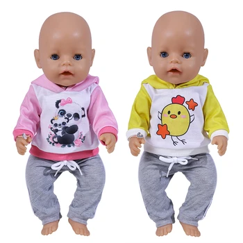 17 Inch 43cm poppenkleertjes Sport Pak Hoodies Broeken Fashion Cartoon Fox Chick Outfits voor de Nieuwe Baby Born Pop Accessoires