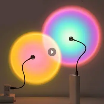 1pc USB Zonsondergang Lamp LED Rainbow Neon Nacht van de Lichte Projector van de Fotografie Muur Sfeer Verlichting Voor de Slaapkamer Huis Kamer Decor Cadeau