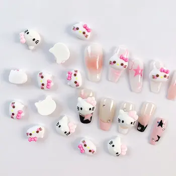 20Pcs 3D-Hello Kitty-Vormige Nail Art Plaksteen Stickers Strass steentjes 14x13mm Cartoon Witte Kat Ontwerpen Nail Art Decoraties