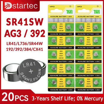 20PCS AG3 LR41 392 192 1.55 V Knop Horloge Batterijen Voor Speelgoed Externe V392 SR41 384 SR41SW CX41 L736 Cel Munt Alkaline Batterij