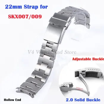 22mm Armband voor Seiko SKX007 SKX009 heren Horloge Accessoires Oester Gebogen Band Roestvrij Stalen Band Solide Gesp 2,0 mm Dik
