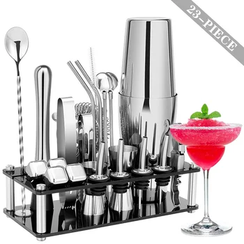 23-Delige Cocktail Shaker Set van Roestvrij Staal Martini Mixer Drinken Barman Kit, Bar-Party Tools 550+750ML Boston cocktailshaker