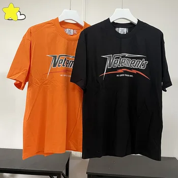 23SS Nieuwe HI-SPEED Vetements Oranje Zwart T-Shirt Mannen Vrouwen 1:1 Classic Logo Print VTM Oversized Tee met Korte Mouwen