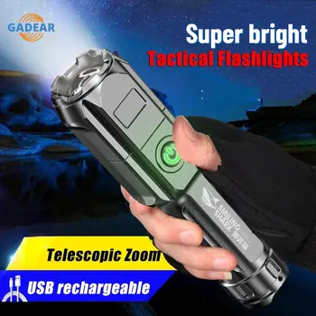 3 Modi Tactische Led Zaklamp Ultra Pwerful USB-Oplaadbare Sterke Helderheid Sterke Licht High Power Zoom buitenverlichting