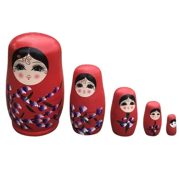 5-Laag Verf Kleur russische Matroesjka Houten Nesten Doll Ambachtelijke Handgemaakte Beschilderde Kinderen de Houten Speelgoed Decoratie Pop Rood