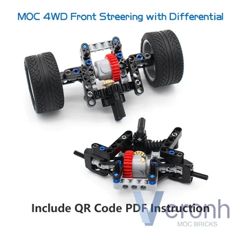 51 Stuks MOC High-Tech 4WD Auto Mechanisme met Differentiële voorvering Streering Systeem bouwstenen Technische Bakstenen