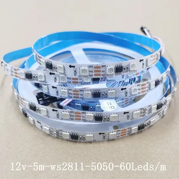 5M 12v WS2811 RGB Led Strip 5050SMD Adresseerbare 60Leds/m Led-Pixels 1 Ic Controle 3 Led ' s DC12V Multicolor Flexibele Led Licht IP20