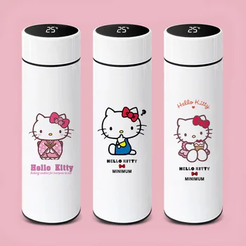 Anime Sanrios Slimme Fles Water Hello Kittys Student Leuke Draagbaar Roestvrij Stalen Thermoskan Temperatuur Display Glas Water Geschenk