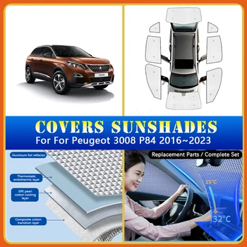 Auto Zonnescherm Covers Voor Peugeot 3008 P84 2016~2023 Auto Sun Protector Voorruit Zonnebrandcrème Venster Dekking Vizieren Auto Accessoires