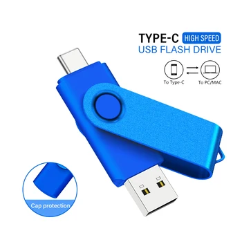 Blauw TYPE-C USB Stick High Speed Memory Stick Draaibare USB Flash Drive 64GB Creatieve Gaven Pendrive Werkelijke Capaciteit U-Schijf