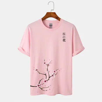 CharmkpR Tops 2023 Nieuwe Mannen Cherry Blossoms Gedrukt Patroon Camiseta Casual Male Comfortabele Katoenen Short Sleeve T-Shirts L-3XL