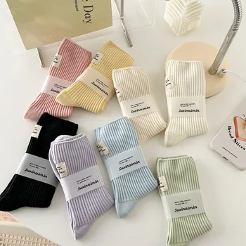 Dames Sokken Lente Zomer Katoen Stapel Sokken Japanse Creatieve Retro Hiel Doek Label Mode-koreaanse Stijl, Comfort Meisjes Sokken