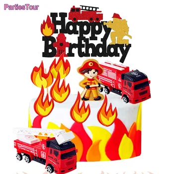 De brandweerauto Brandweerman Verjaardag Decoratie Brandbestrijding Topper banner voor Kinderen Kid ' s Day Party Supplies Bakken Mooie Cadeaus