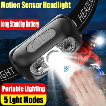 De Sensor van de motie Draagbare Verlichting Koplampen Mini Oplaadbare LED Koplamp Camping Wandelen Zaklamp Hoofd Zaklamp Koplamp