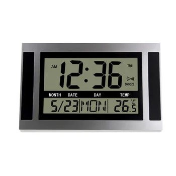 Digitale wandklok Grote LCD-Temperatuur voor het Agenda-Alarm houtnerf Tabel Klokken Moderne Stijl Bell Thermometer Office