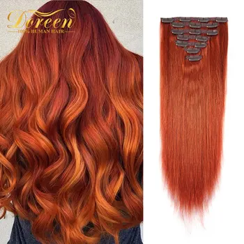 Doreen Braziliaanse Machine Maakte het Haar Remy van 14 tot 24 120G #350 Koper Rood Natural Straight Clip In Hair Extensions Menselijke haren