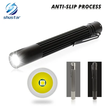 Draagbare pen clip Q5 LED Zaklamp met Non-slip waterdichte aluminium legering Super heldere mini zaklamp werkt op 2 AAA batterijen