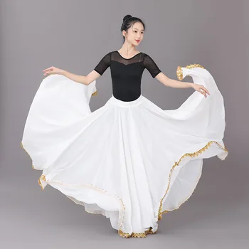 Flamenco, buikdans Chiffon Womens 13 Kleur Solid 720 Graden Slinger Zigeuner Rok met Lange Rokken Danser Praktijk Lang dans rok