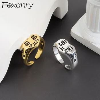 Foxanry Zilveren Kleur Ringen voor Vrouwen Nieuwe Trend Vintage Creatieve LIEFDE Hart Huilend Gezicht Thaise Zilveren Sieraden Partij Giften