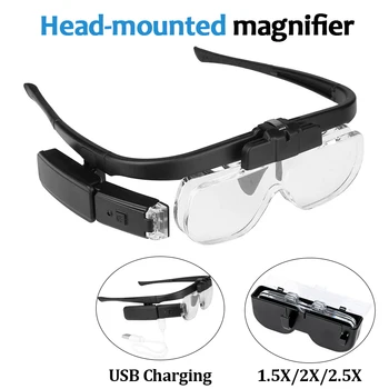 Head-mounted Oplaadbare Vergrootglas 1.5 X 2.0 X 2.5 X LED Verlicht Vergrootglas voor het Lezen van Juweliers Reparatie