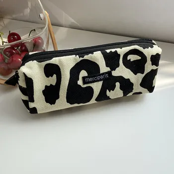 Japanse Stijl Plaid Kosmetische Zak Vrouwen Canvas Handtassen Tas Organizer Potlood Tassen Lippenstift Tas Make-Up Bag Vrouwen Leopard Bag