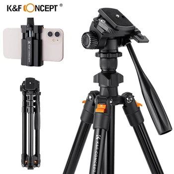 K&F-Concept 63.8 Inch DSLR Camera Statief Draagbare Aluminium Reis Telefoon Statief Met Telefoon Clip Universele Fotografie