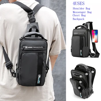 Kleine Rugzak op de Borst Pack schoudertas voor Mannen met een USB-Poort Opladen Reizen Mannelijke Nylon Messenger Sling Rugzak Cross body Bags
