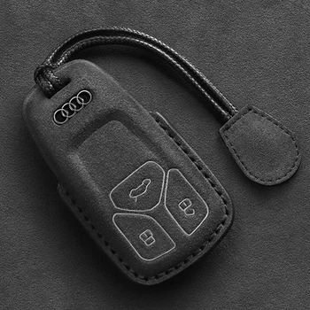 Lederen Auto-Toets Geval Fob Voor Audi A4 B9 A1-A3-A5-A6-8S 8W Q3 Q5 Q7 4M S4 S5 S7 TT TTS TFSI RS Sleutelhanger Suede Accessoires