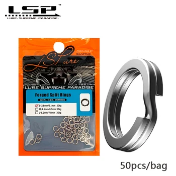 LSP Vissen Split Ringen 50PCS/Pack Roestvrij Staal Snap Double-Loop-Aansluiting voor Zware Gesmede Draaibare Vissen Accessoires
